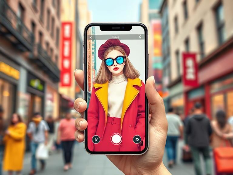 A smartphone displaying an AR try-on feature
