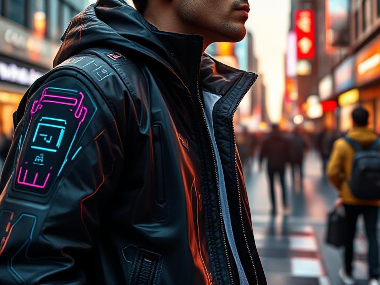 A close-up of smart tech digital jacket